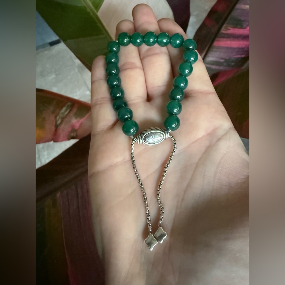 David Yurman Spiritual Beads Bracelet - Green Onxy & Silver - adjustable